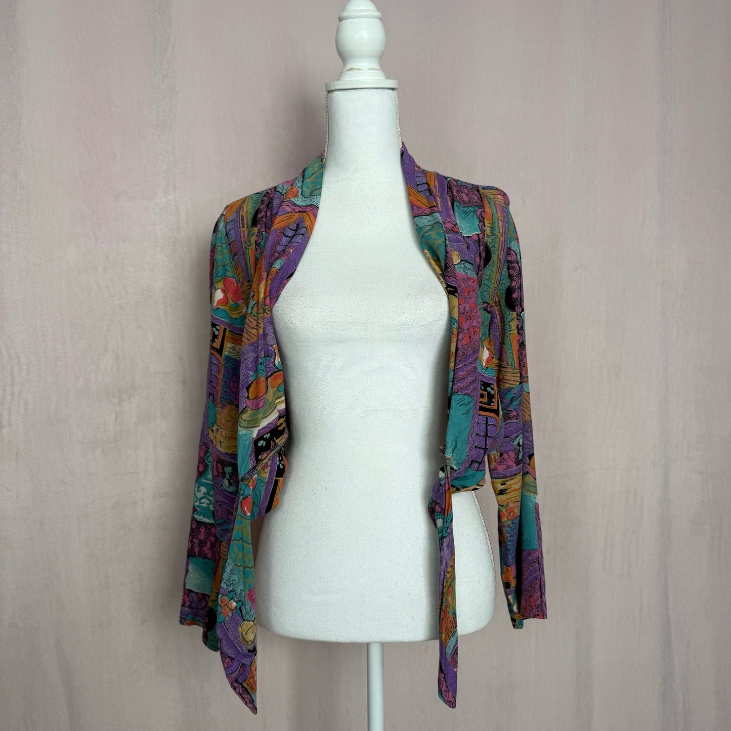 Upcycled Vintage Abstract Tie Front Crop Top, Size XS