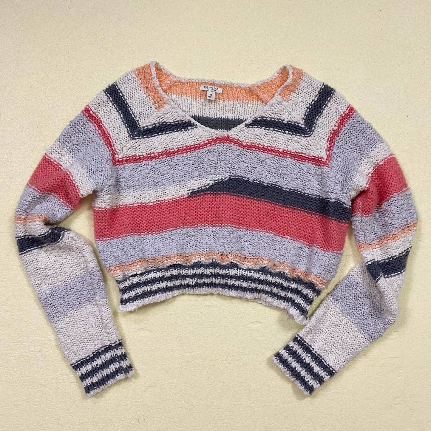 Reworked Sonoma Stripe Knit Crop Sweater, Sized Size Medium
