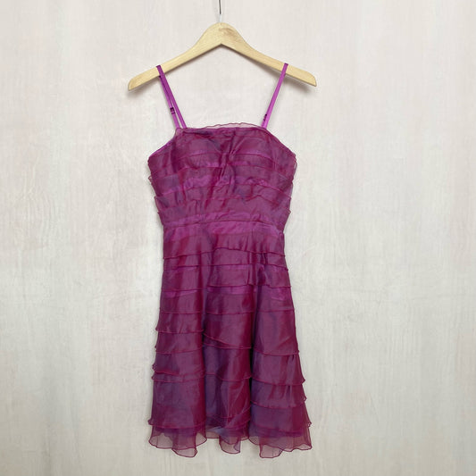Vintage Nina Austin Silk Purple Ruffle Formal Dress, Size XS