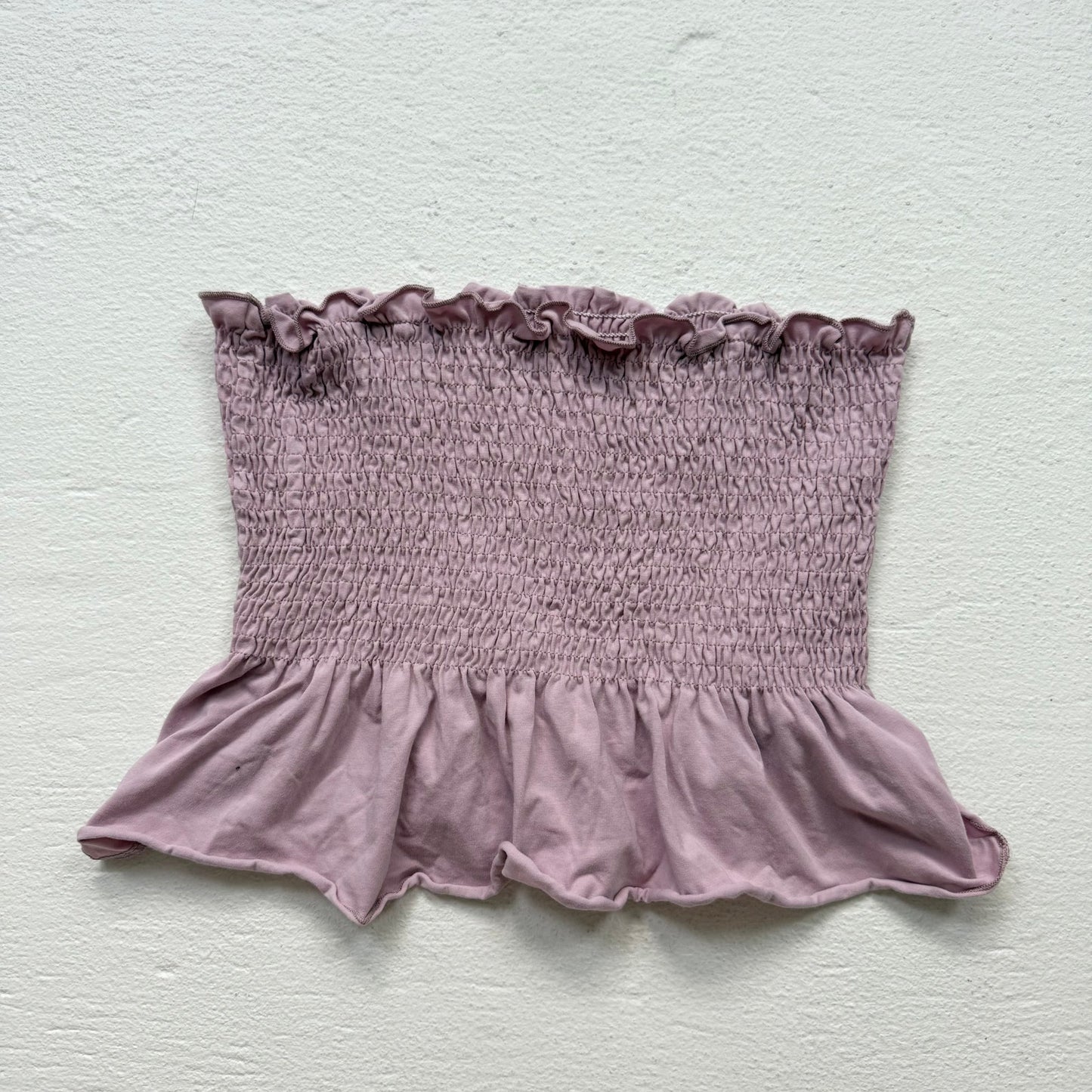 Reworked Lavender Smocked Ruffle Hem Tube Top, Size Large
