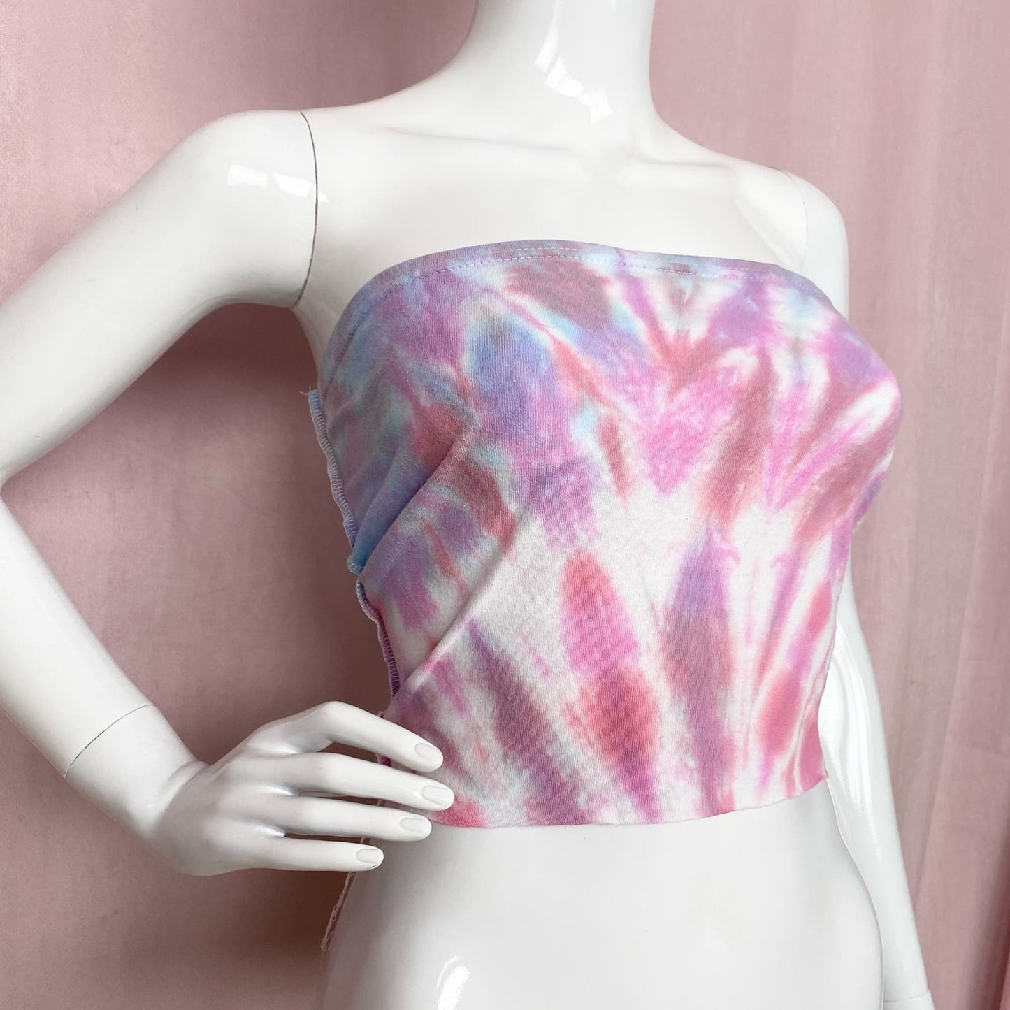 Upcycled Pink Spiral Tie Dye Crop Tube Top, Size Large