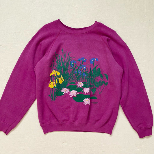 Vintage Morning Sun Floral Lilly Pad Crewneck, Size Large