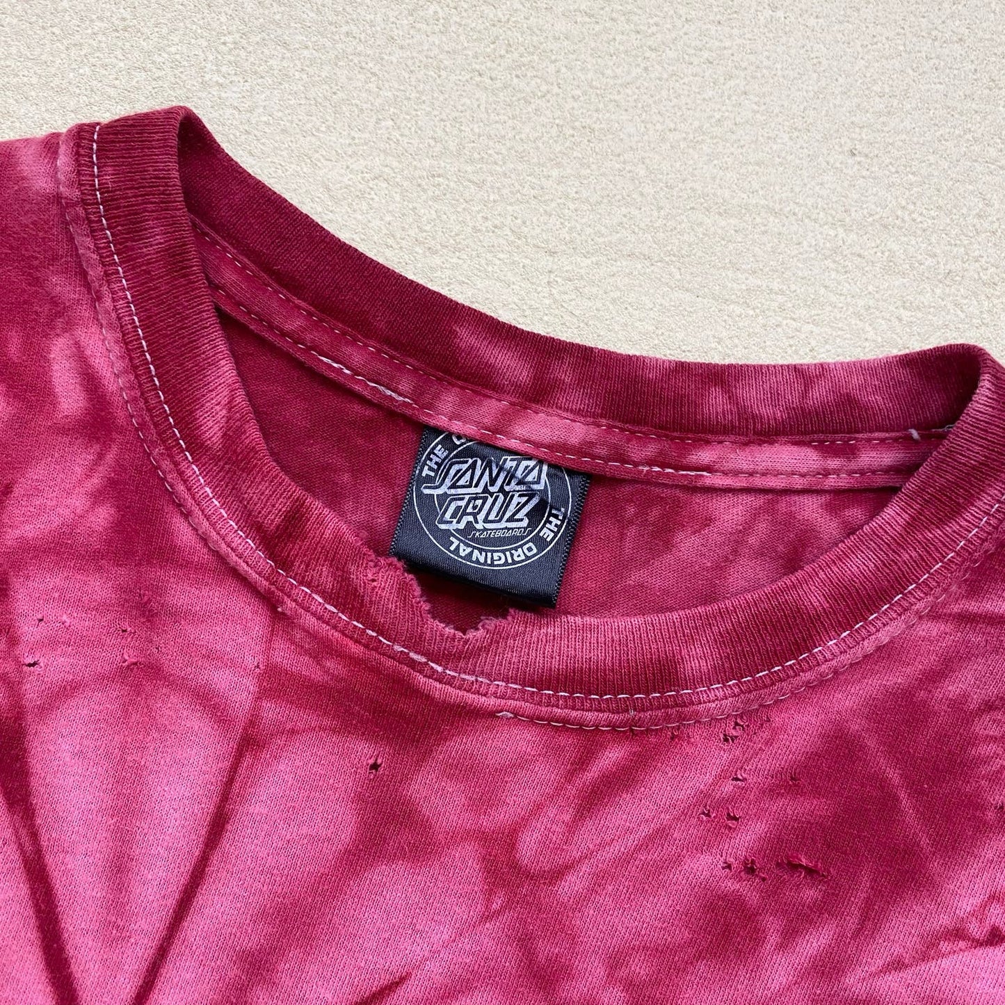 Upcycled Y2K Santa Cruz Skateboards Skull Tie Dye Distressed Crop Tee, Size S/M