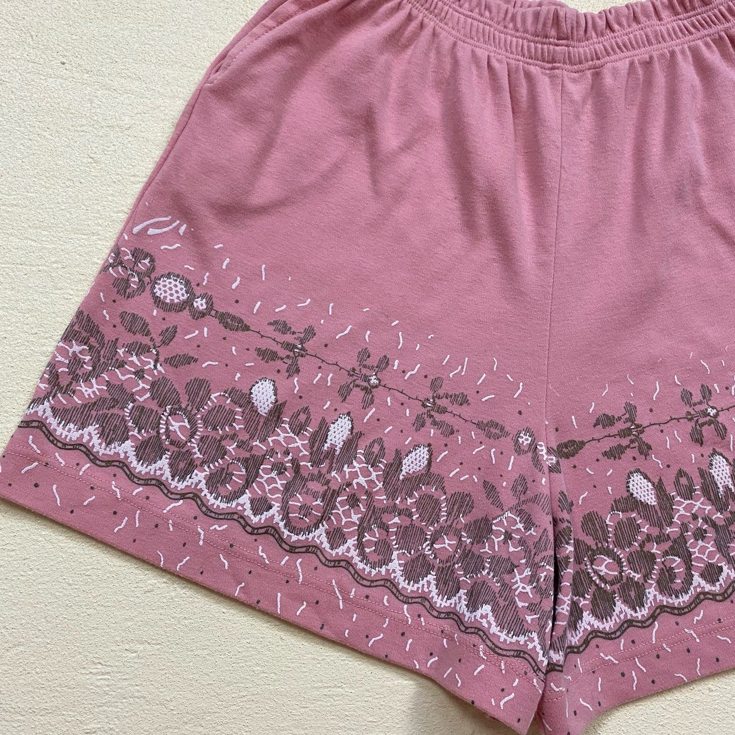 Secondhand Dusty Pink Floral High Waisted Sweat Shorts, Size Small