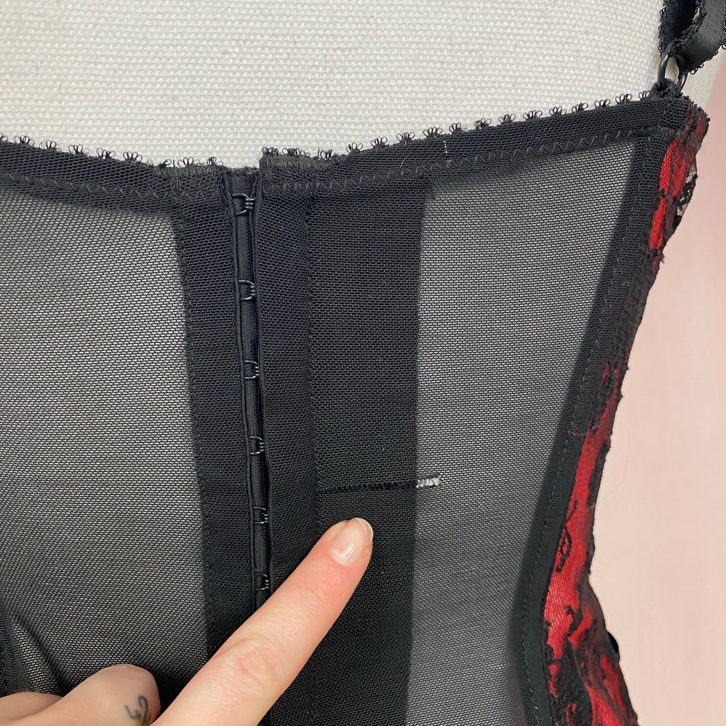 Vintage Red & Black Mesh Lace Corset Top