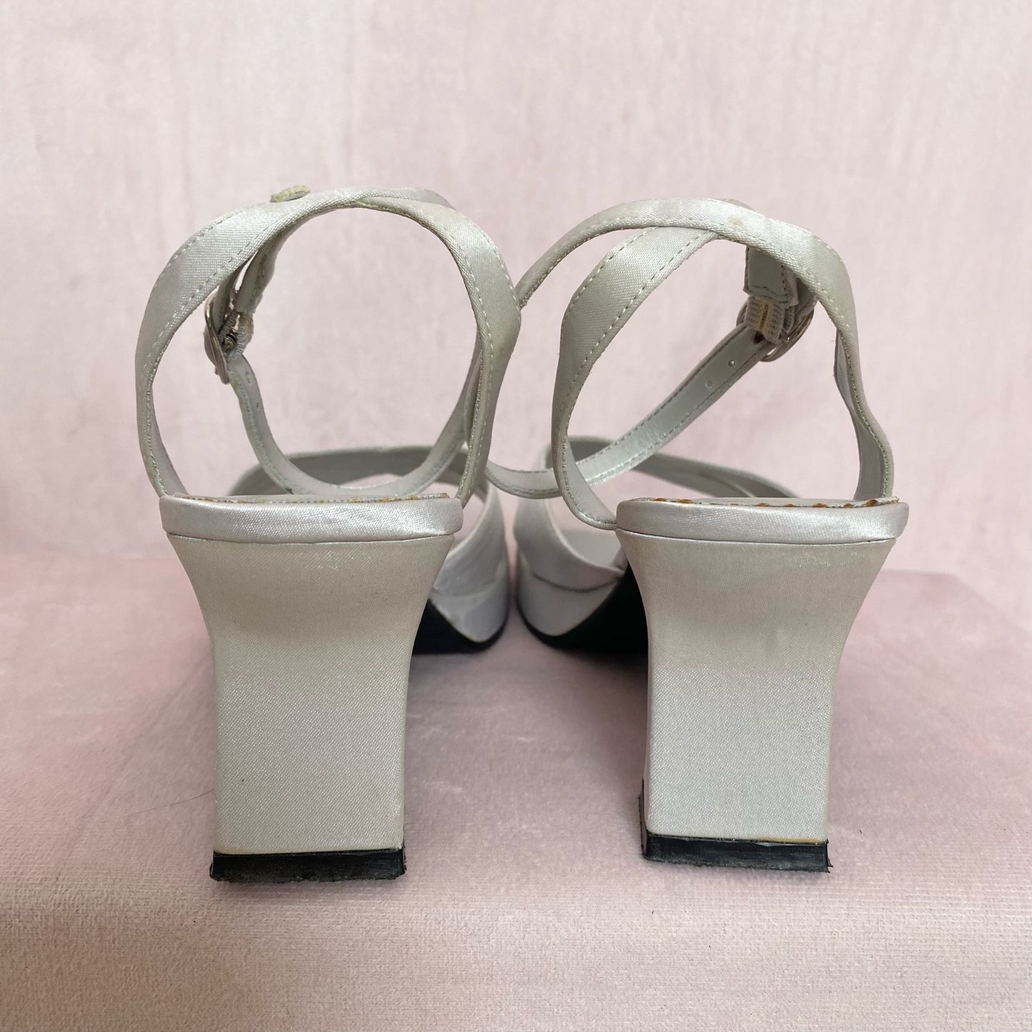 Y2K Mudd Silver Chunky Sandal Heels, Size 6.5