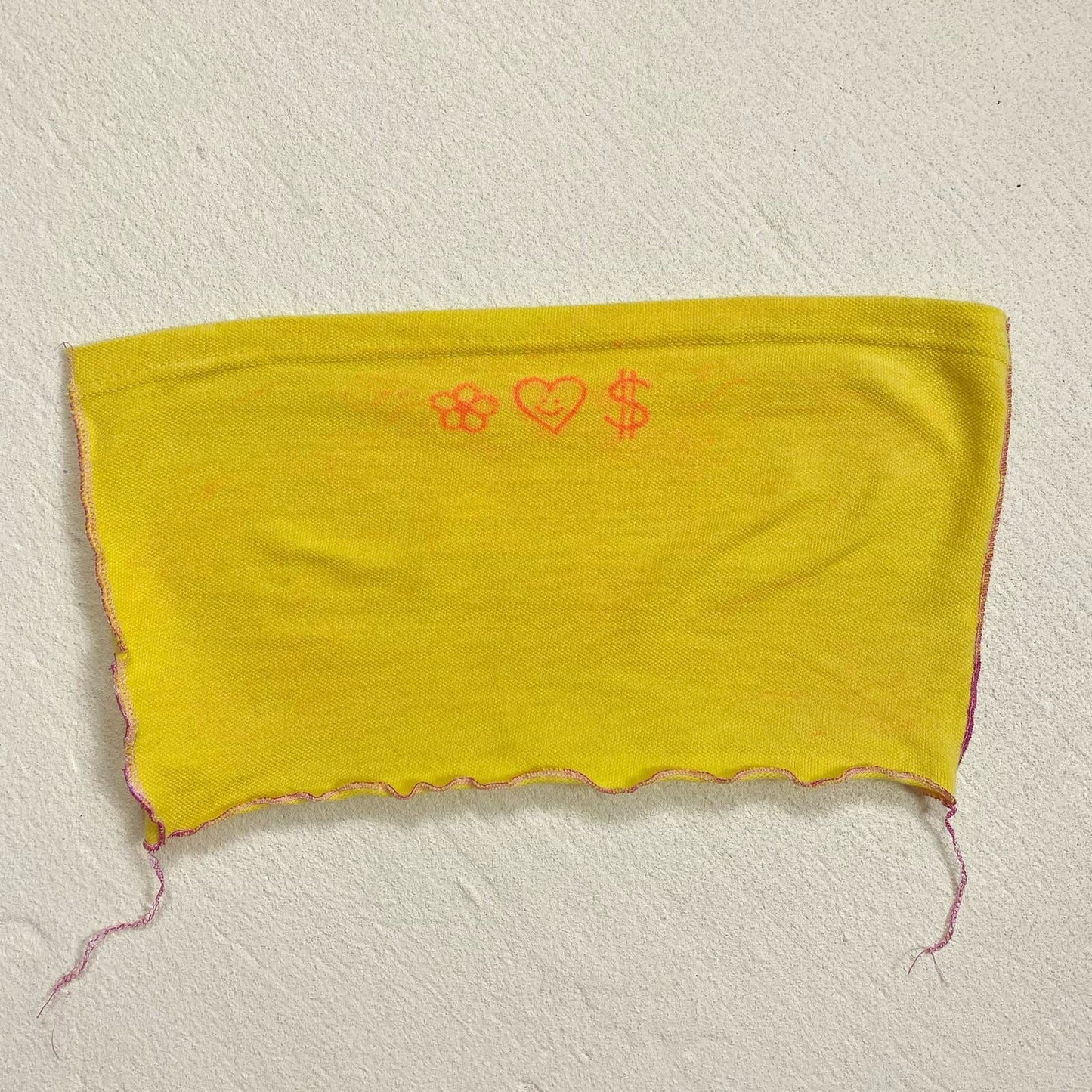 Scrap Fabric Flower Heart Money Yellow Tube Top, Size XS