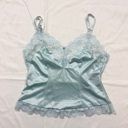 Vintage Maidenform Chantilly Blue Lace Trim Cami, Size Medium