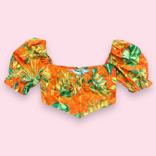 Preowned Shein Sxy Tropical Puff Sleeve Crop Top, Size Large