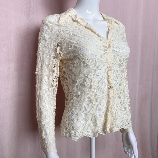 Vintage ICE Cream Lace Button Up Long Sleeve, Size Small