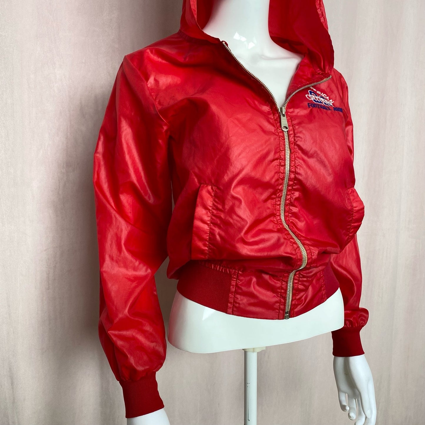Vintage All American Football Red Zip Up Hooded Windbreaker, Size Small