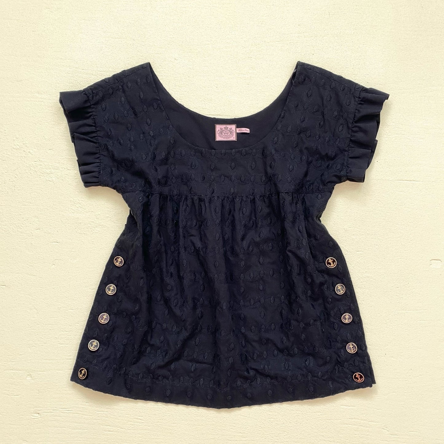 Vintage Juicy Couture Black Embroidered Babydoll Top, Size Medium