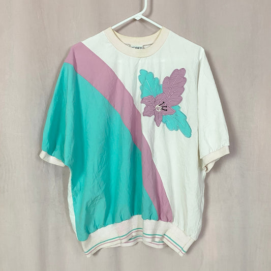 Vintage Koret Colorblock Floral Nylon Short Sleeve, Size XXL