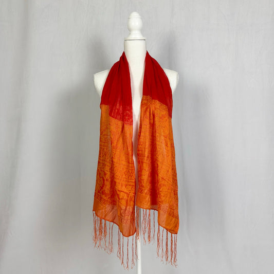 Vintage Silk Orange Boho Fringe Scarf Shawl