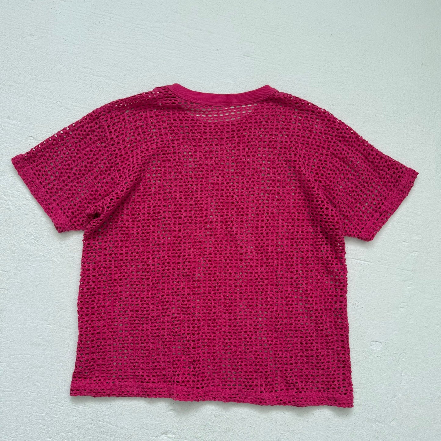Y2K Pink Open Crochet Knit Short Sleeve Top