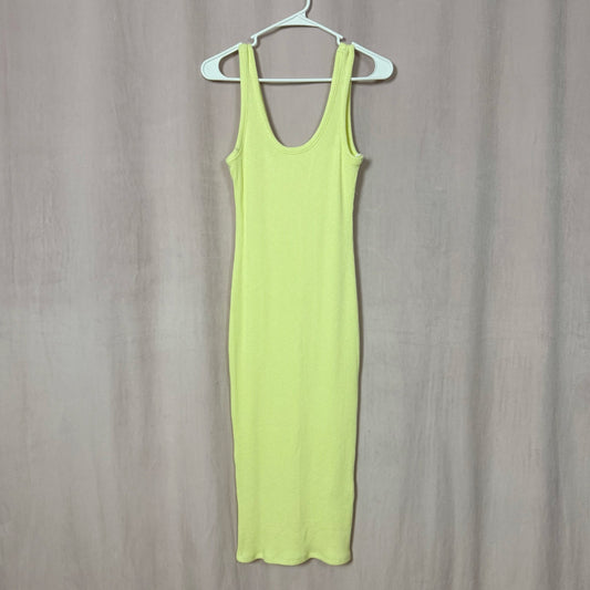 Y2K Bright Yellow Ribbed Bodycon Midi Dress, Size Medium