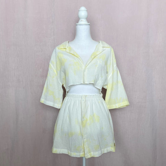 Upcycled Yellow Tie Dye Button Front Skirt Set, Size S/M