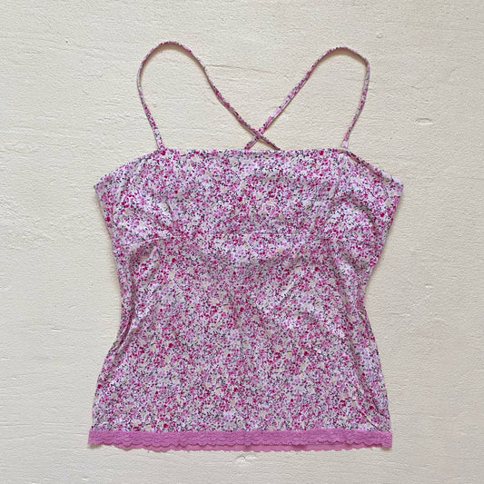 Y2K Banana Republic Pink Floral Lace Hem Cami, Size Medium