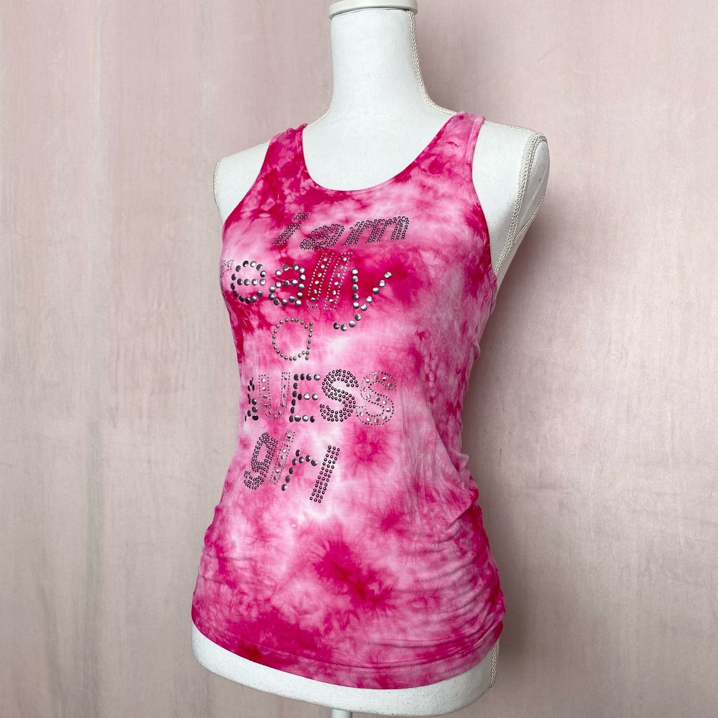 Y2K Guess Rhinestone Pink Tie Dye Tank Top, Size Large