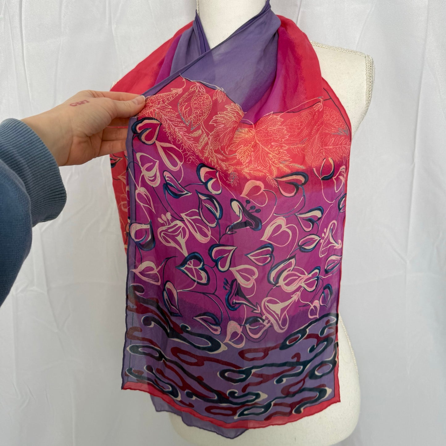 Vintage 70s Halston Floral Silk Scarf