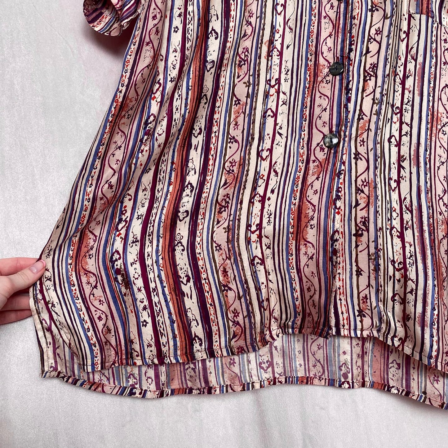 Vintage Robert Stock Silk Stripe Button Up Shirt, Size Medium