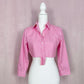 Upcycled Ralph Lauren Pink Stripe Crop Button Up Top, Size XS