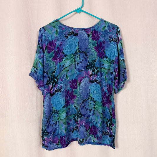 Vintage Floral Gauze Short Sleeve Top, Size Medium