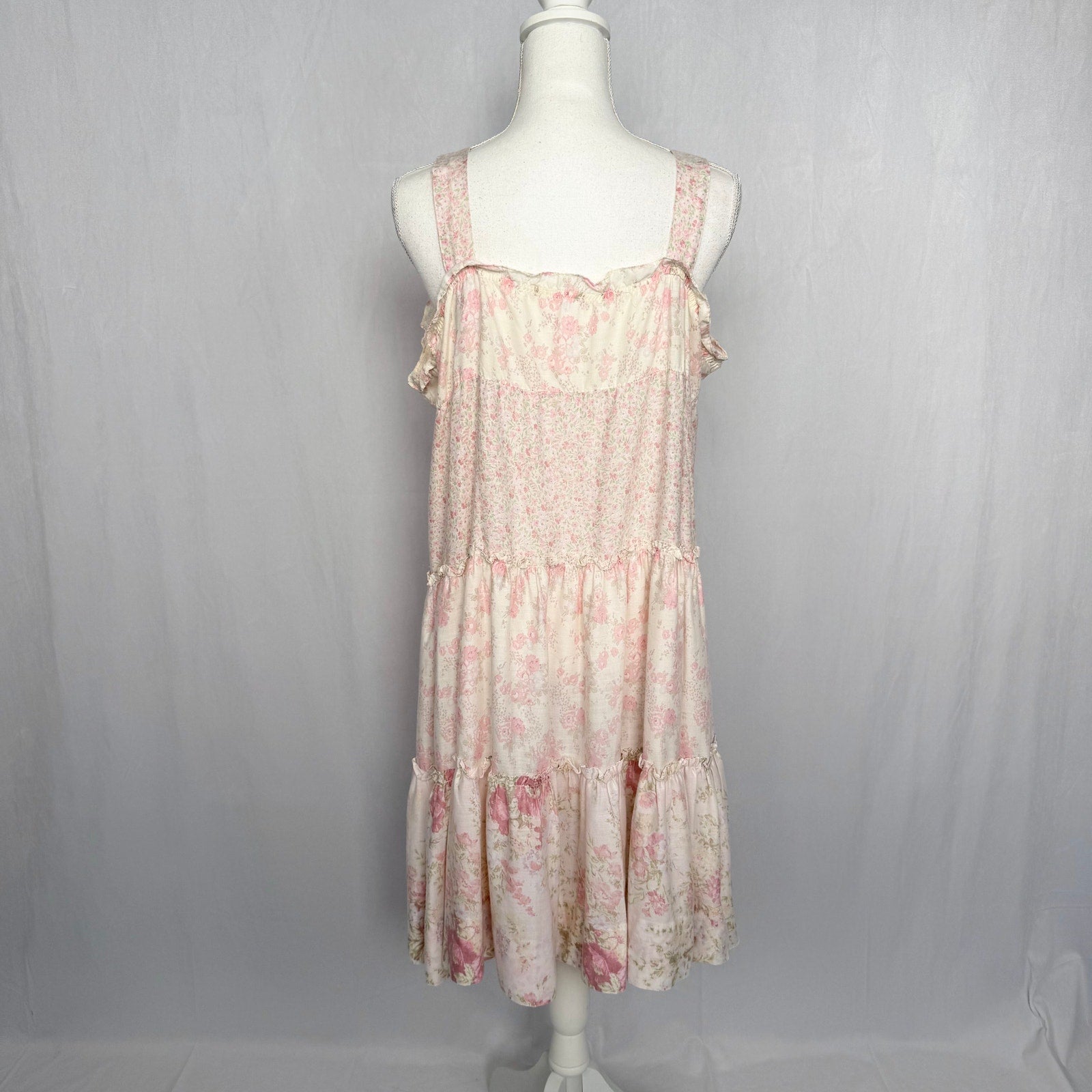 navy blue dress for baby girl Vintage 90s Cream Pink Floral Ruffle Midi Dress, Size XL – strawbana