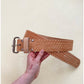 Vintage Embossed Brown Leather Belt