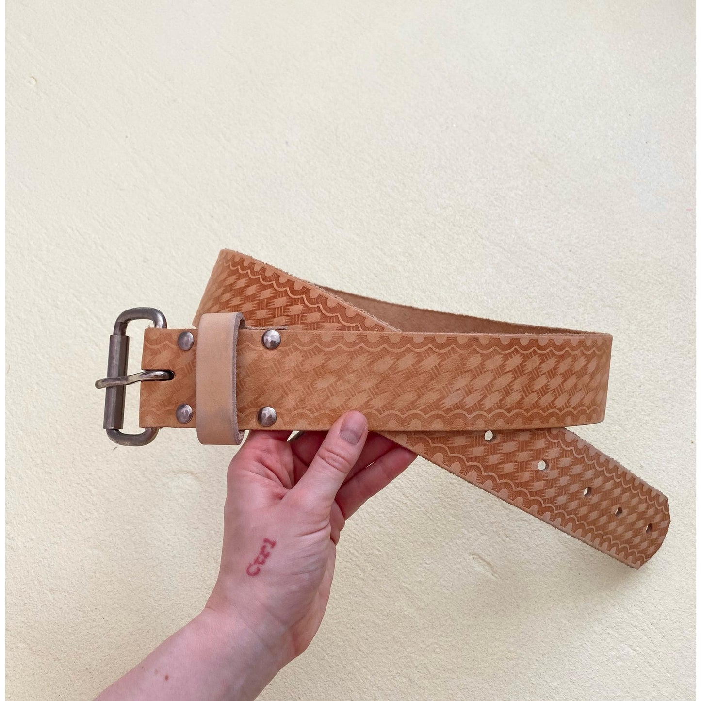 Vintage Embossed Brown Leather Belt