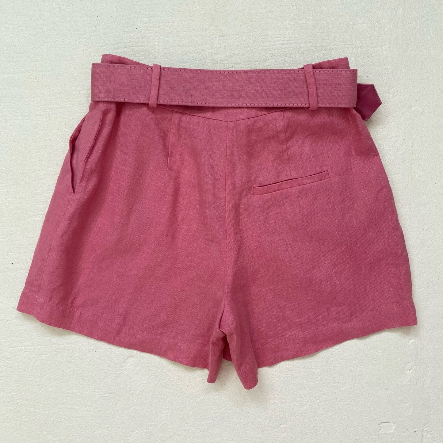 Secondhand ADL Pink Linen High Waisted Shorts With Belt, Size XS