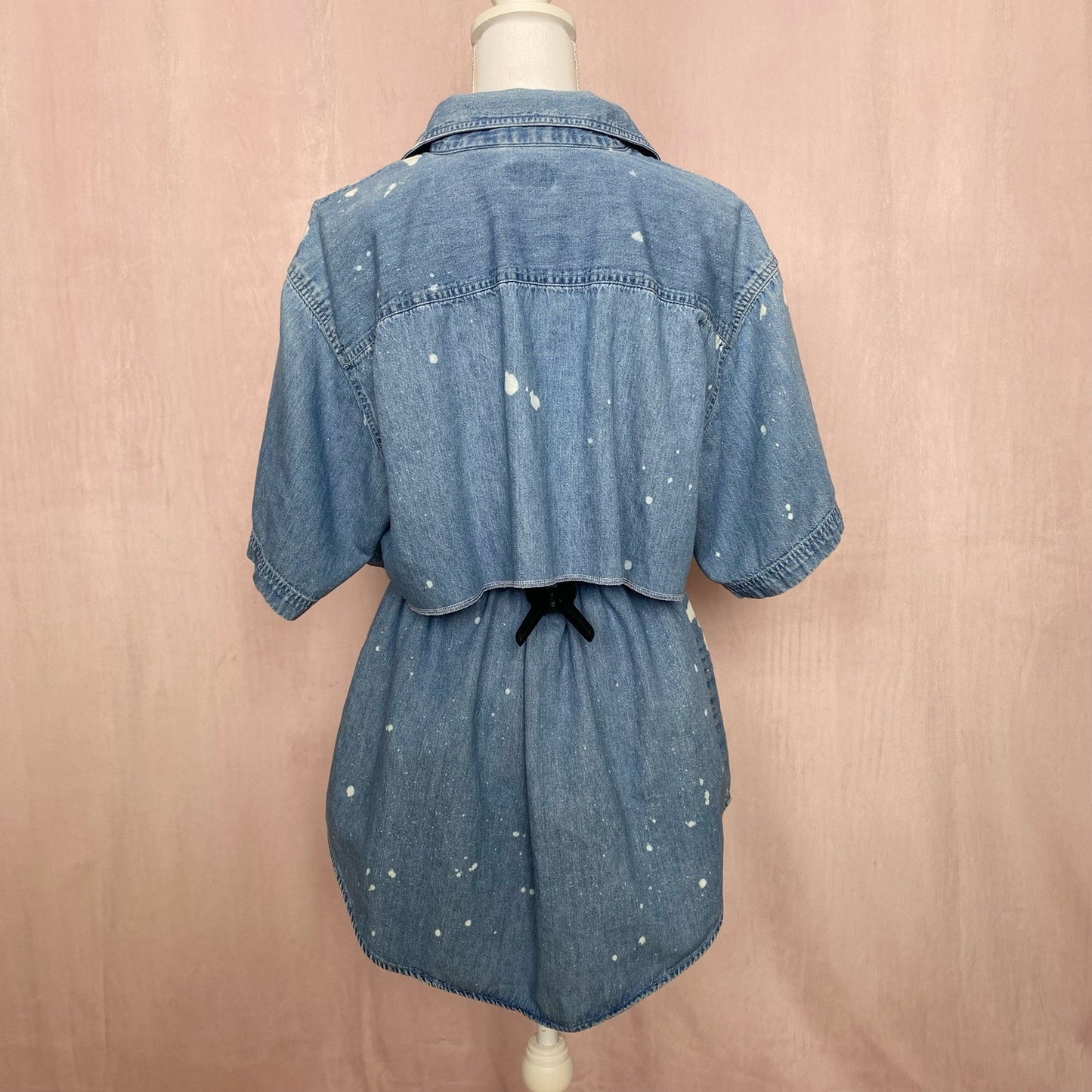 Upcycled Vintage Denim Bleach Heart Button Front Skirt Set, Size M/L
