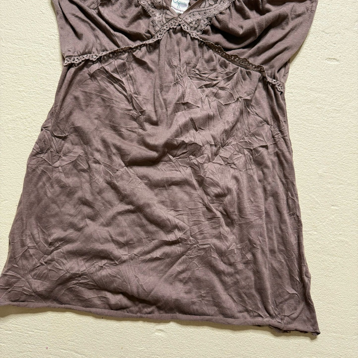 Y2K Aqua Lace Trim Brown Cami Tank Top, Size Medium