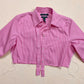 Upcycled Ralph Lauren Pink Stripe Crop Button Up Top, Size XS