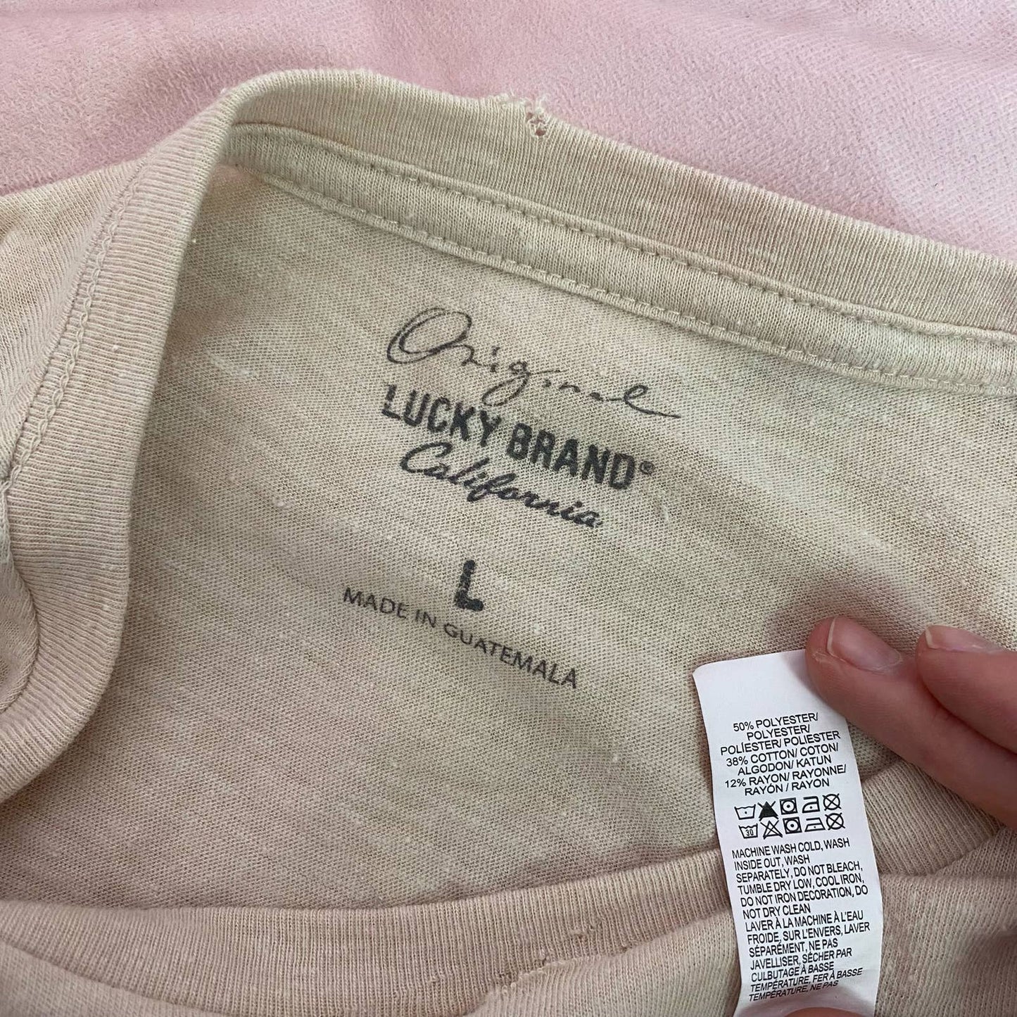 Upcycled Lucky Brand Live Free Die Free Distressed Tee, Size Large