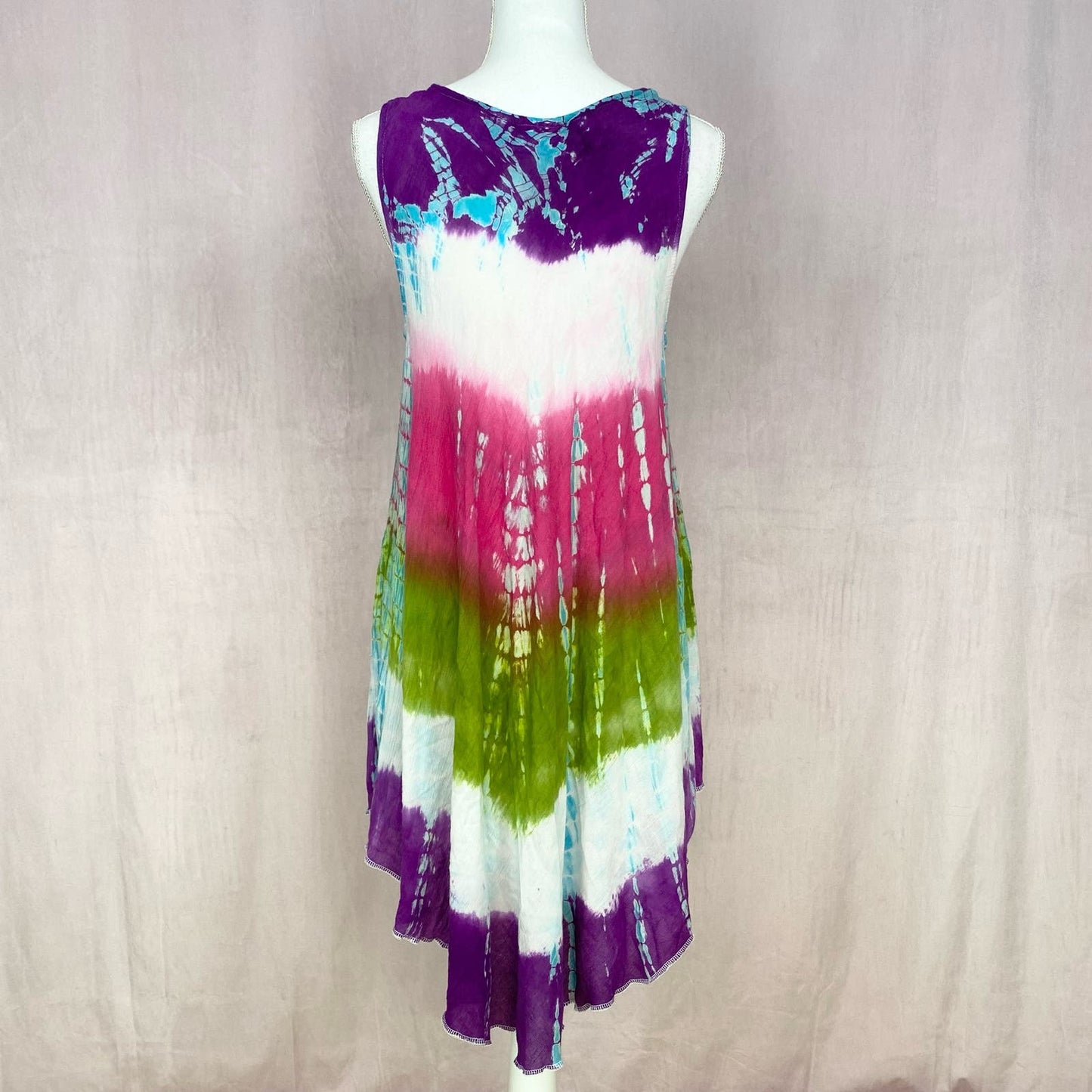 Upcycled Y2K Boho Hippie Tie Dye Summer Dress, Free Size