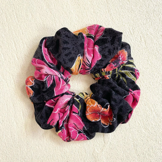 Scrap Fabric Tropical Floral Floppy Jumbo Scrunchie
