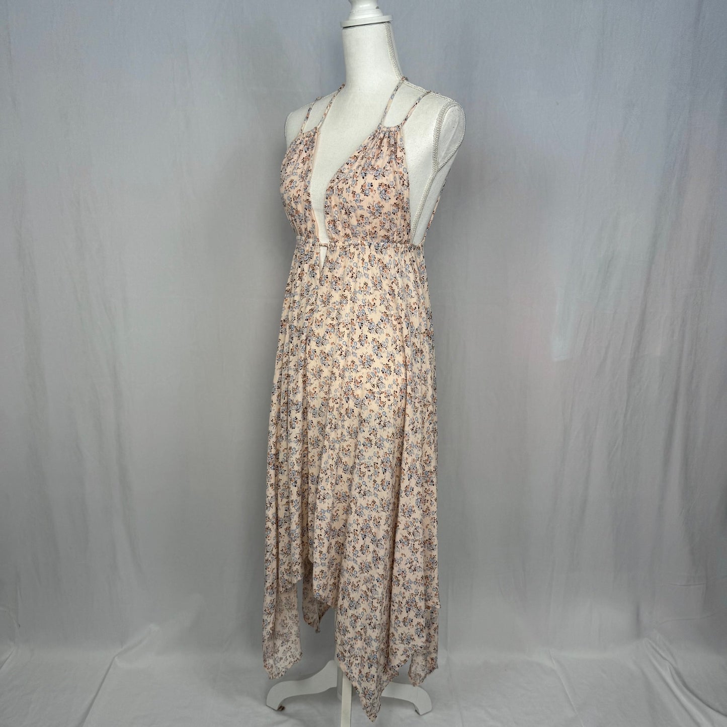 Secondhand Mahina Floral Rayon Handkerchief Hem Halter Midi Dress, Size Small