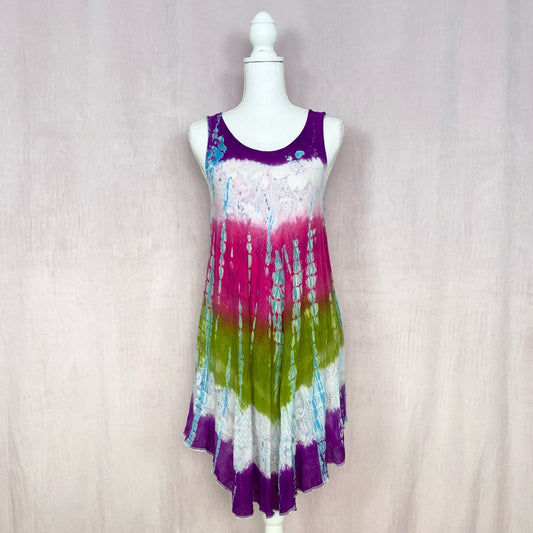 Upcycled Y2K Boho Hippie Tie Dye Summer Dress, Free Size