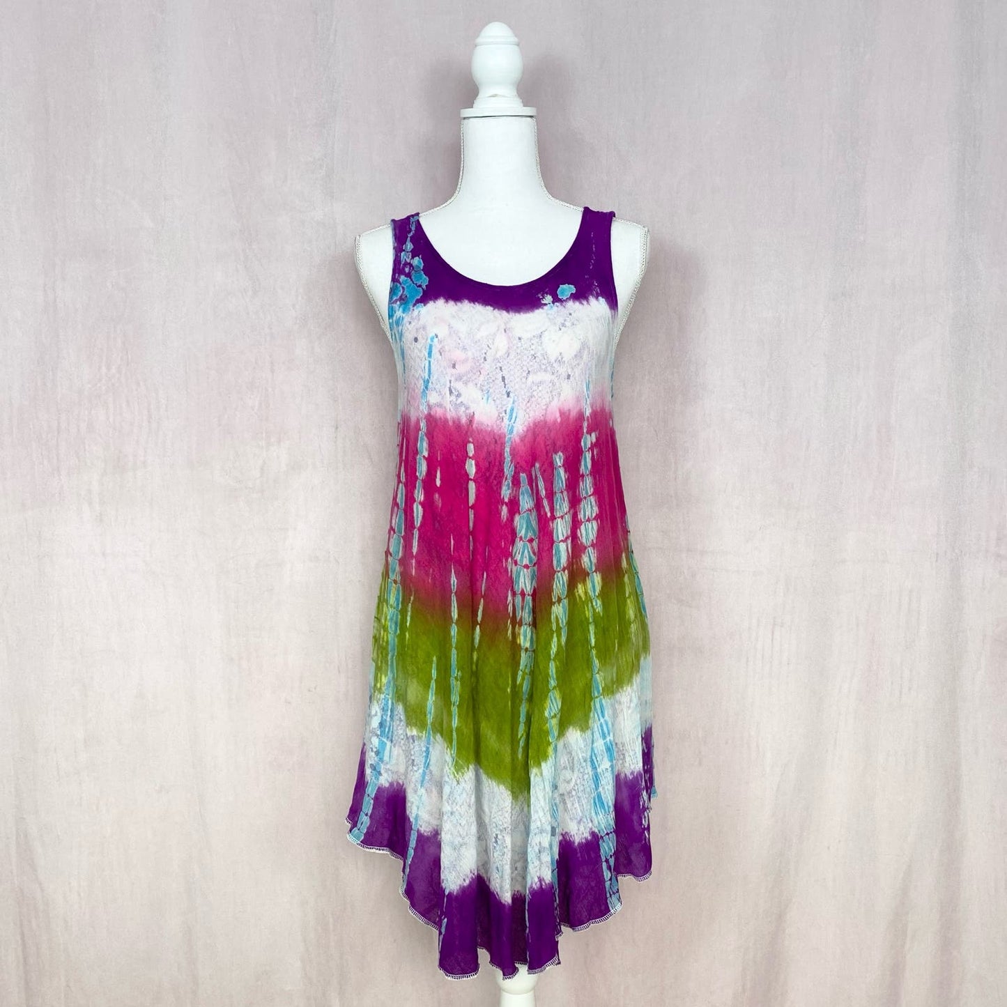 Upcycled Y2K Boho Hippie Tie Dye Summer Dress, Free Size