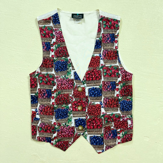 Vintage Fritzi California Berry Print Vest, Size Medium