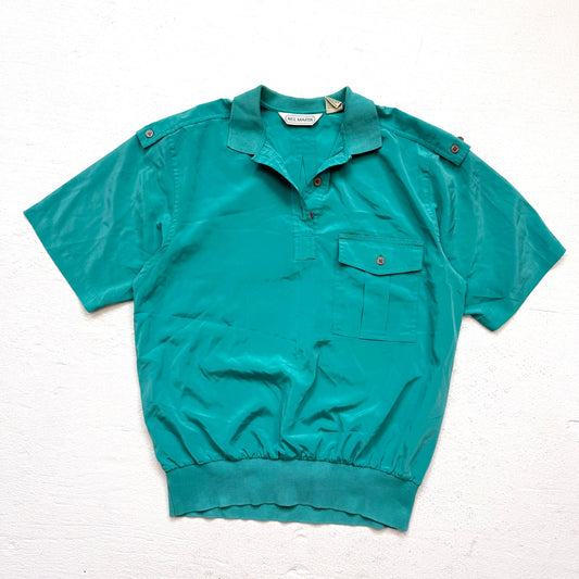 Vintage 80s Neil Martin Teal Short Sleeve Blouse, Size 8
