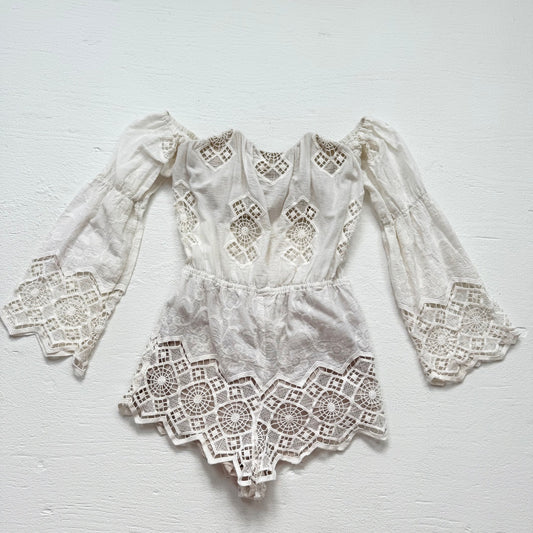 Secondhand Stone Cold Fox Cream Lace Off Shoulder Romper, Size 1 (XS/S)
