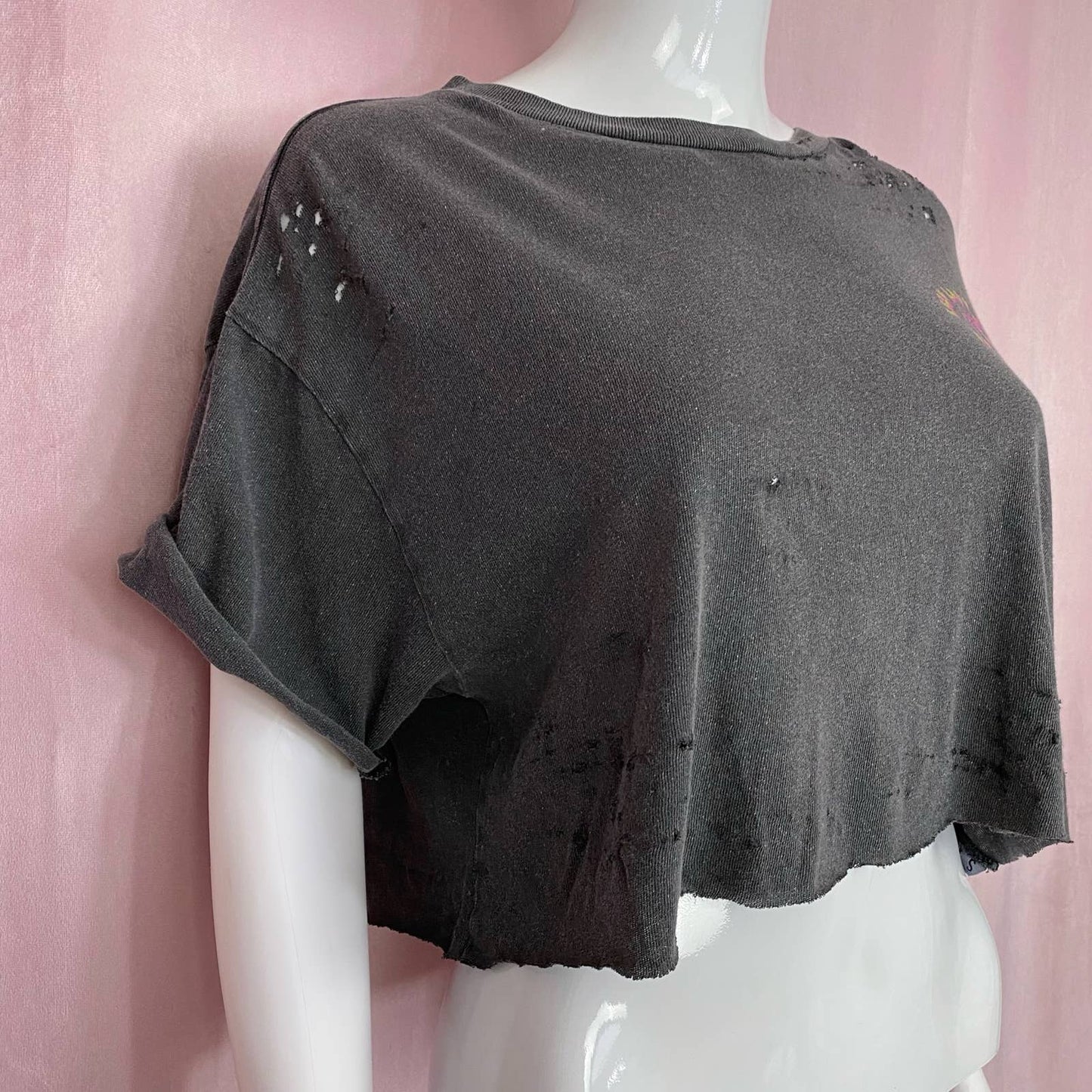 Reworked RVCA Lazy Lady Club Distressed Crop Tee, Size Small