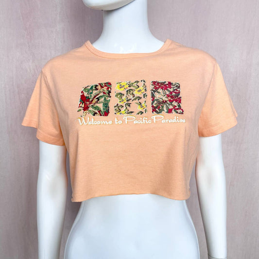 Reworked White Stag Floral Graphic Crop Tee, Size Large
