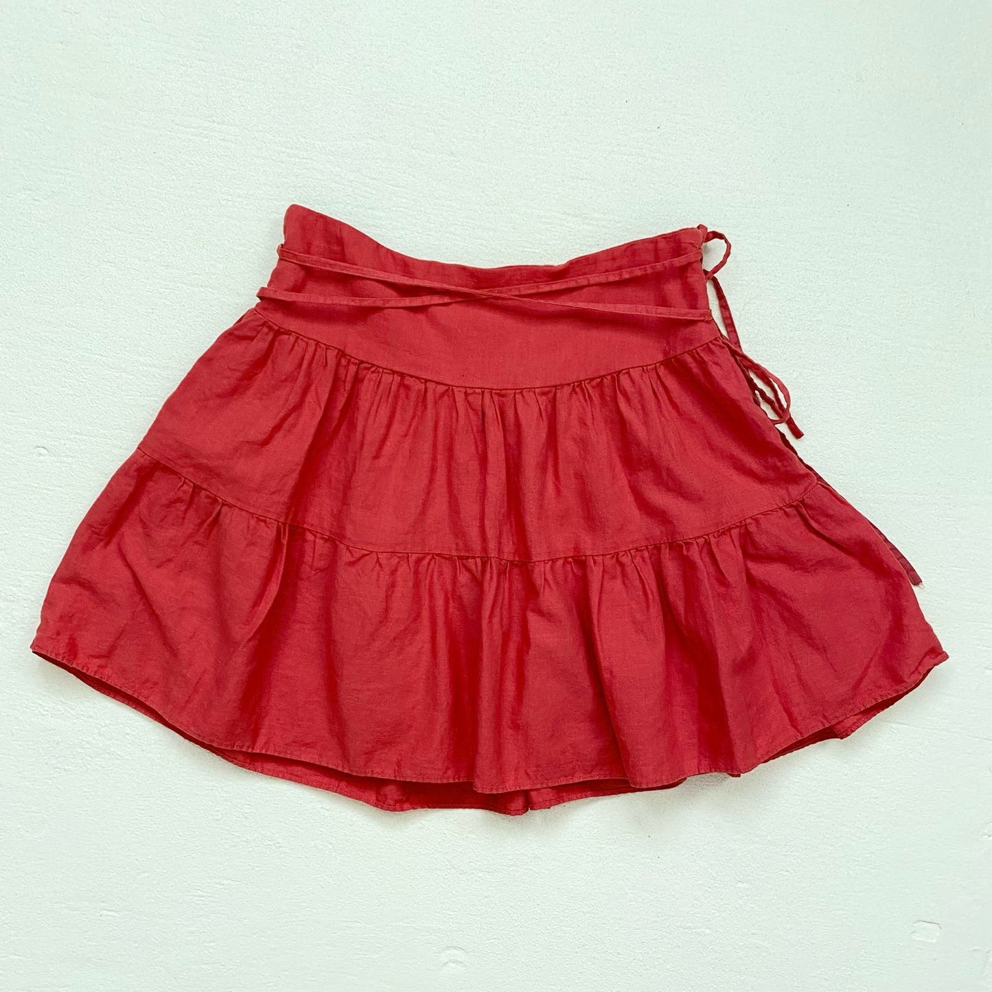Secondhand Heart Moon Star Coral Tiered Linen Cotton Mini Skirt, Size 0