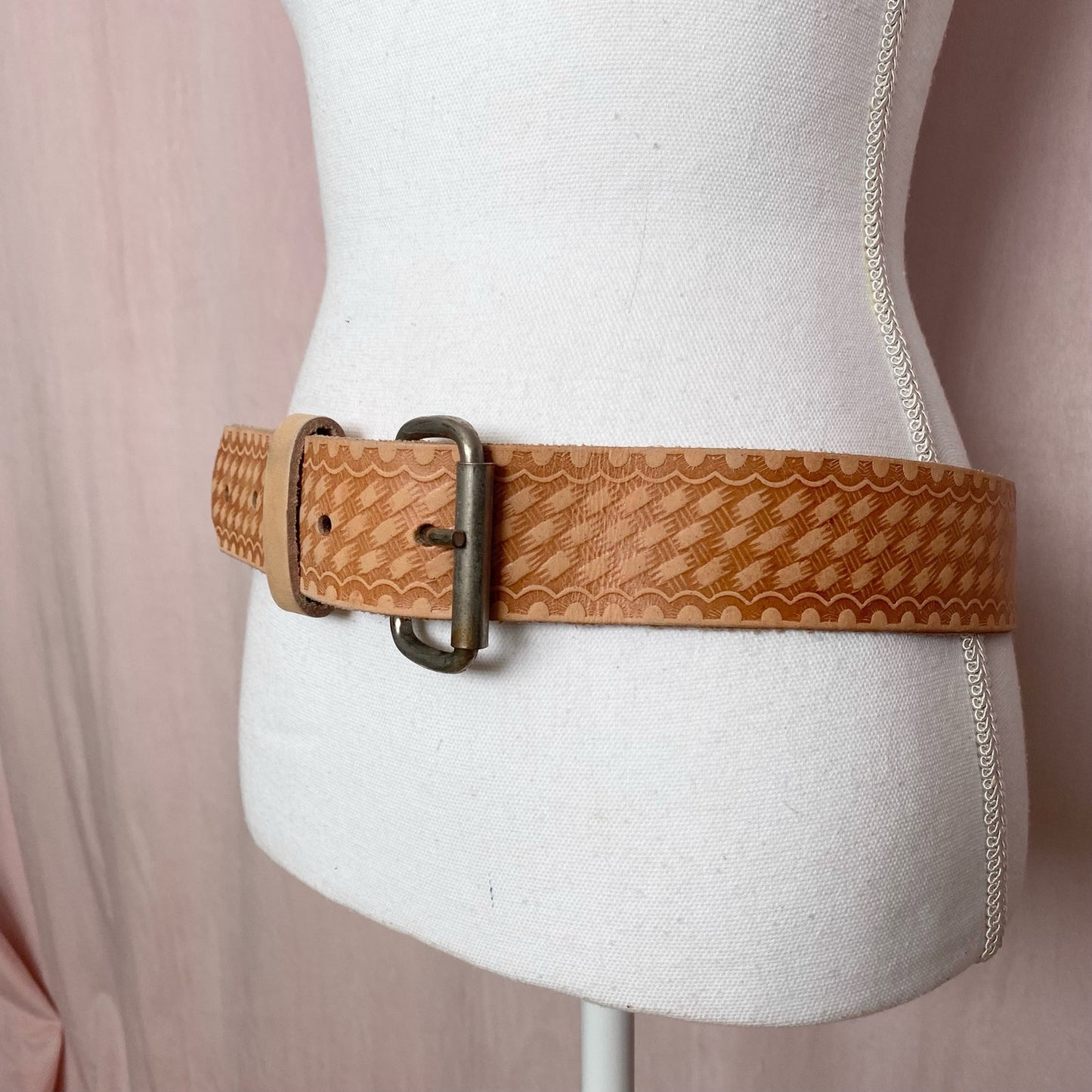Vintage Embossed Brown Leather Belt