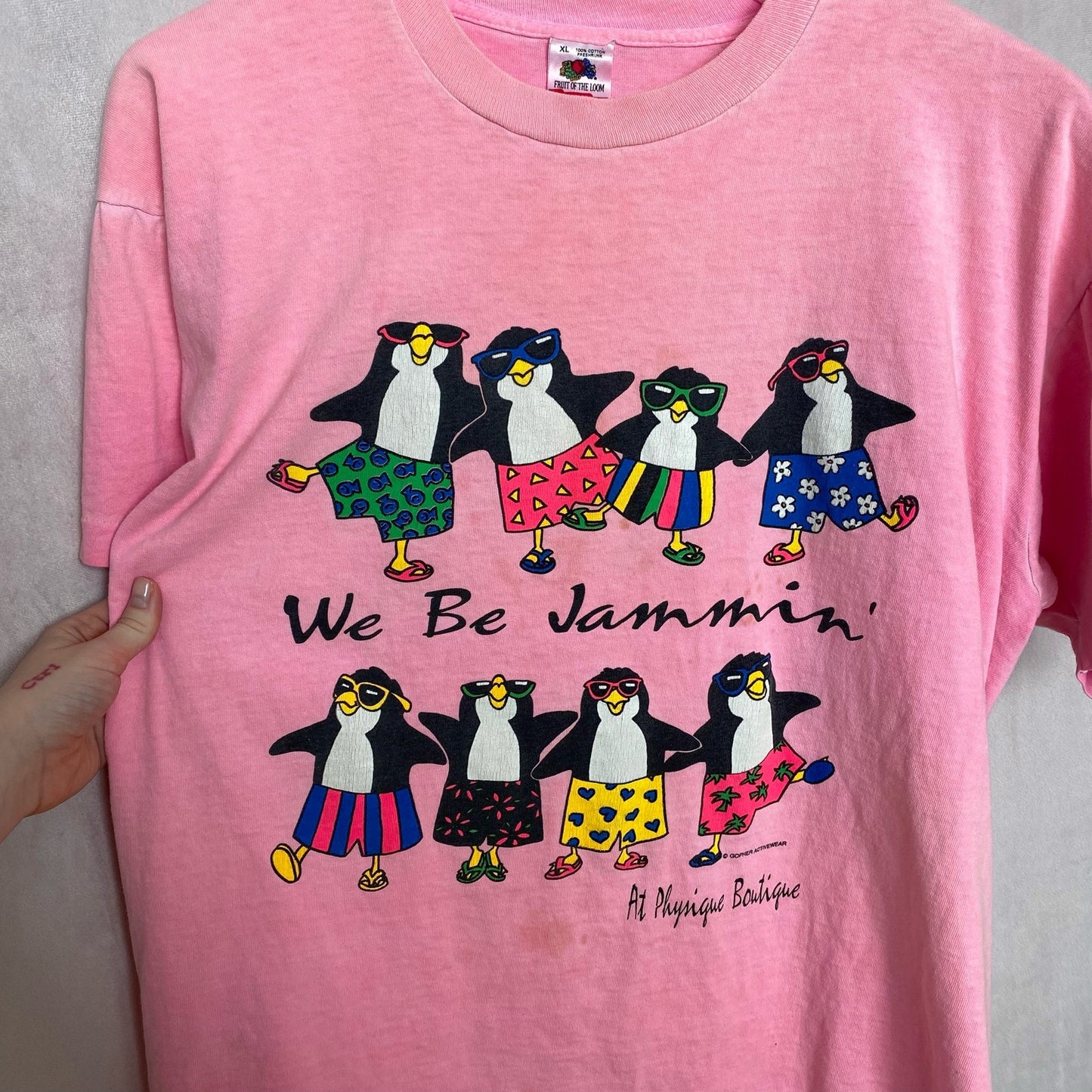 Vintage We Be Jammin Penguin Graphic Pink T-Shirt, Size XL