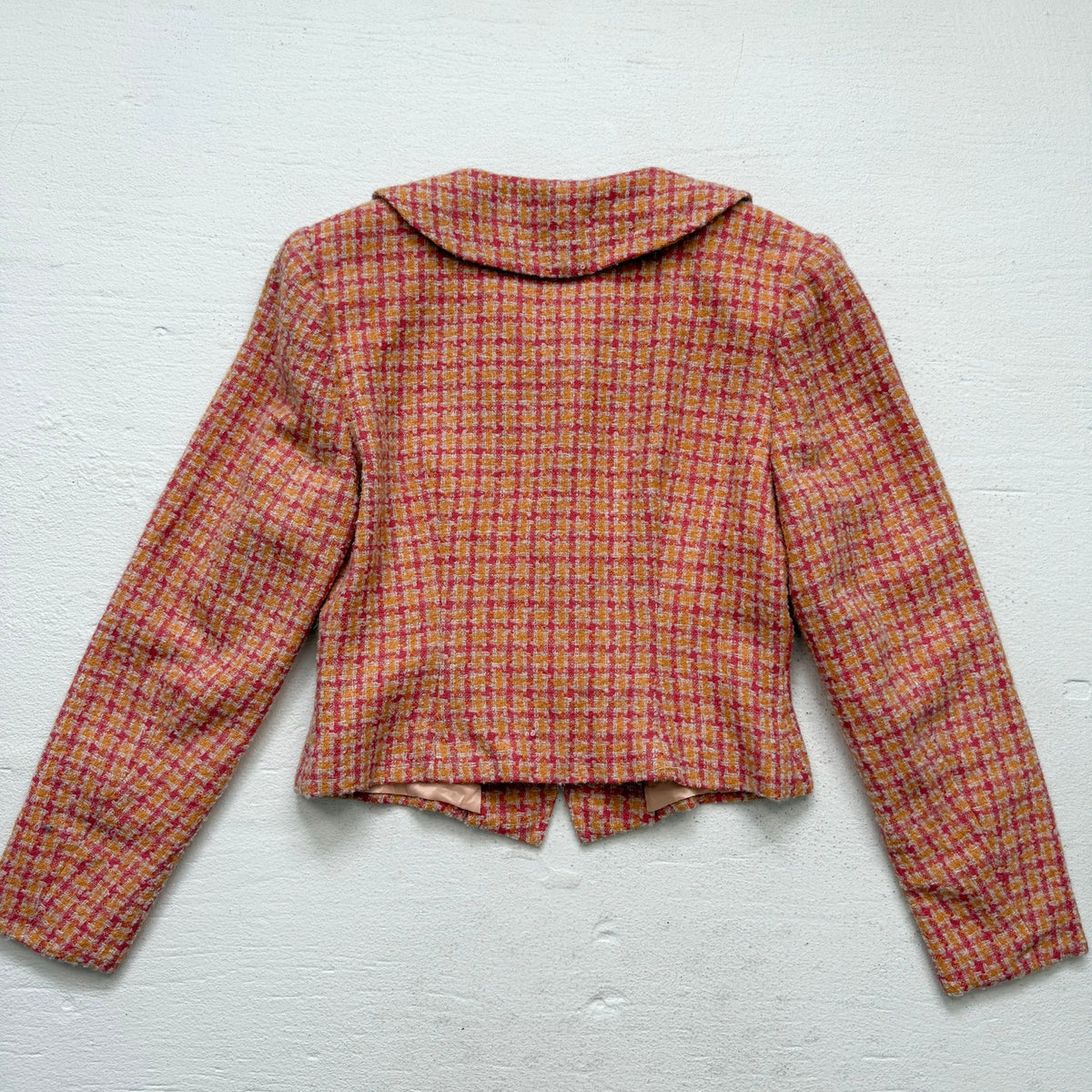 Vintage 80s/90s Boutique Orange Pink Wool Tweed Jacket, Size Small 
