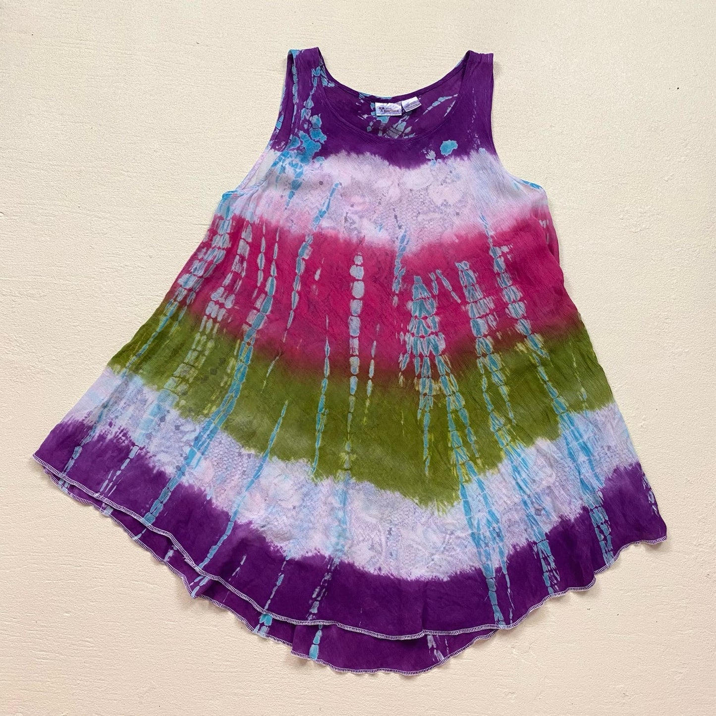 Upcycled Y2K Boho Hippie Tie Dye Summer Dress, Free Size